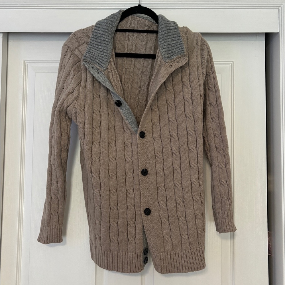 Women’s Cable Knit Shawl Collar Cardigan Sweater - Taupe/Gray